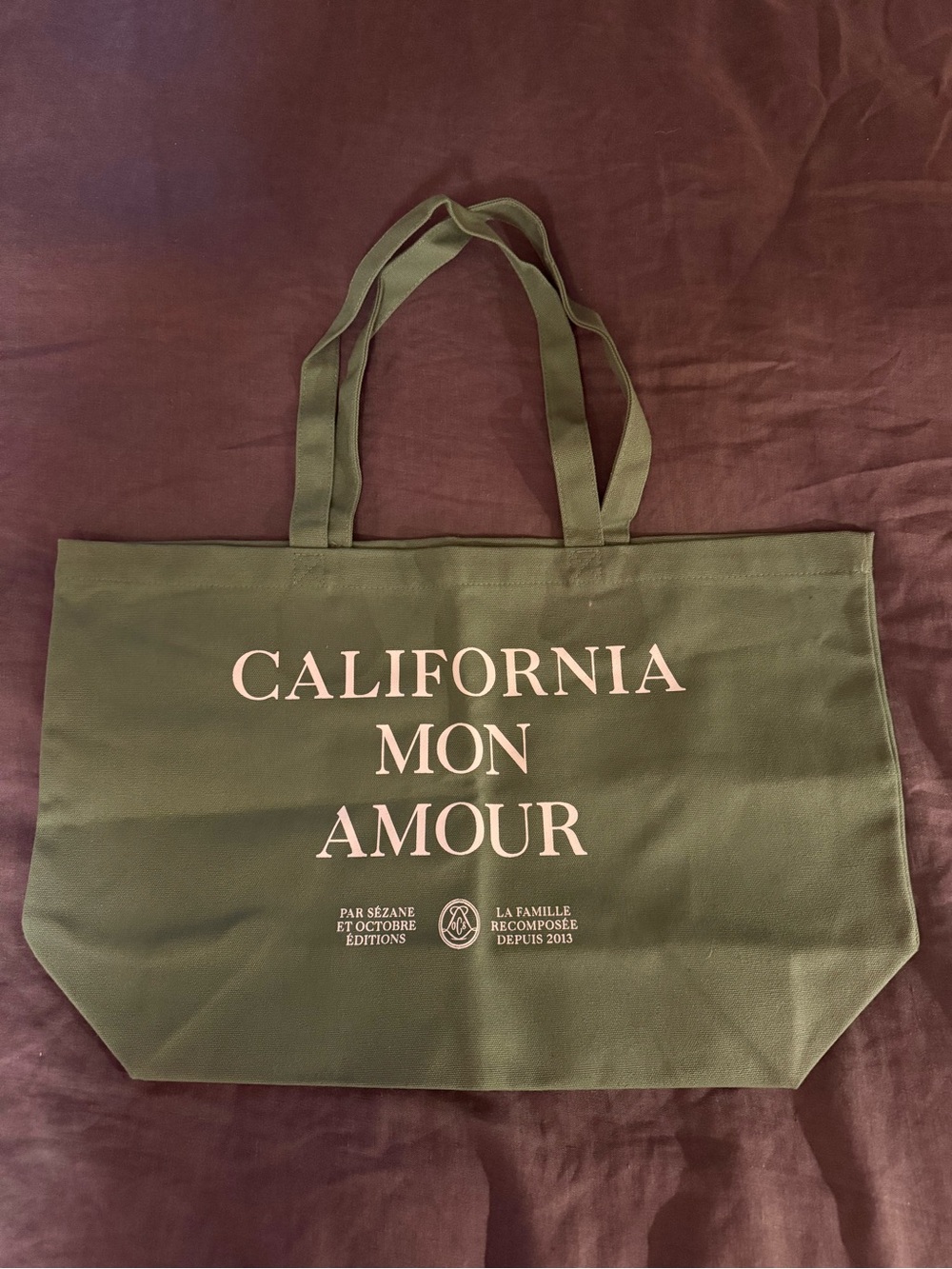 Sezane California Mon Amour Olive Green Tote Bag